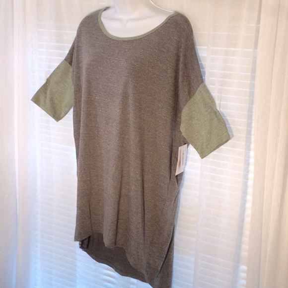 LuLaRoe Irma Heather Gray/Green Short Sleeve Top Sz M - Picture 3 of 10
